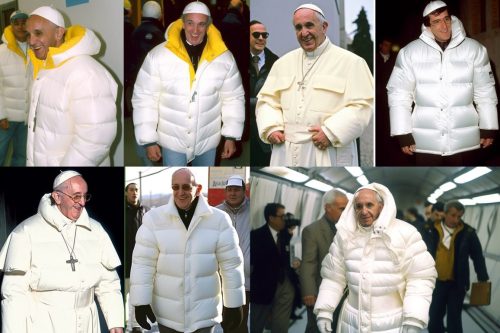 Der Papst in weißer Winterjacke - verschiedene ki-generierte Bilder