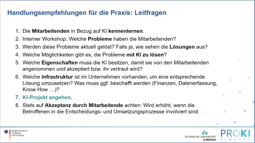 Präsentation aus dem Online KI Stammtisch: Handlungsempfehlungen für die Praxis